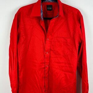 Piero Collezioni Casual Button Down Shirt Size M Red Striped Long Sleeve Pocket